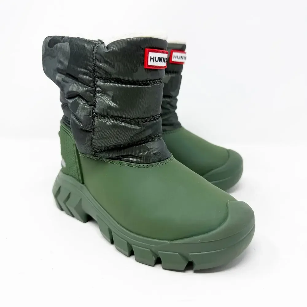 Hunter Green Camo Rain/Snow Boots Boys 10 Side Zip Waterproof EUC Fleece Lined